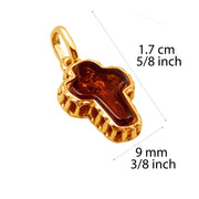 14k Pure Solid Yellow Gold Honey Baltic Amber Small Designer Cross Charm Pendant
