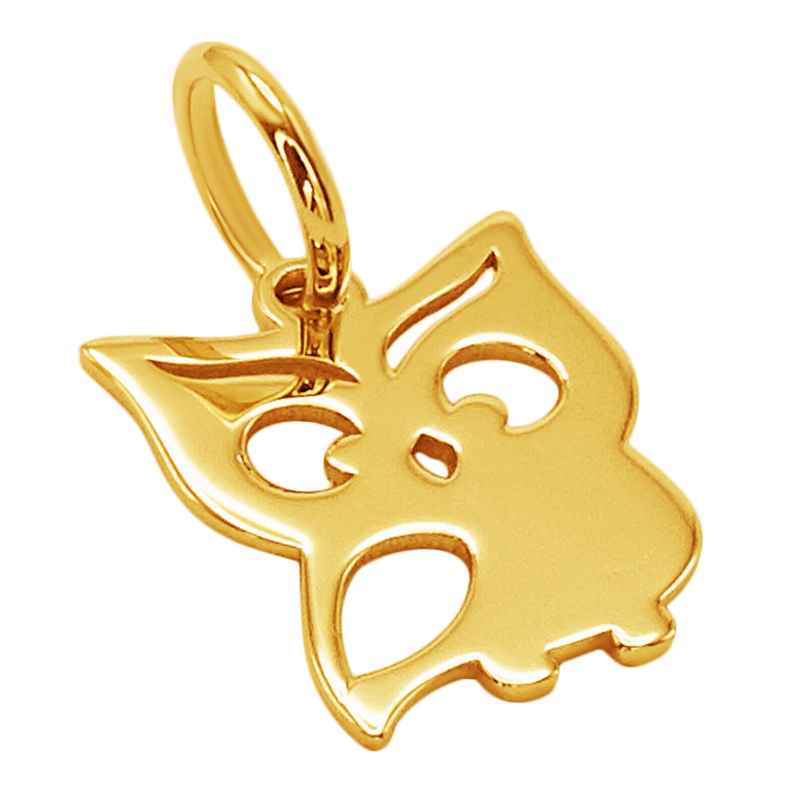 14k Solid Yellow Fine Gold Owl Wisdom Luck Gorgeous Delicate Small Charm Pendant