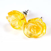 925 Solid Pure Sterling Silver Lemon Baltic Amber Designer Rose Stud Earrings