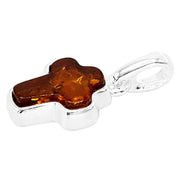 925 Solid Pure Sterling Silver Honey Baltic Amber Very Small Nice Cross Pendant
