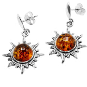 925 Solid Sterling Silver Honey Baltic Amber Classic Round Sun Pretty Earrings