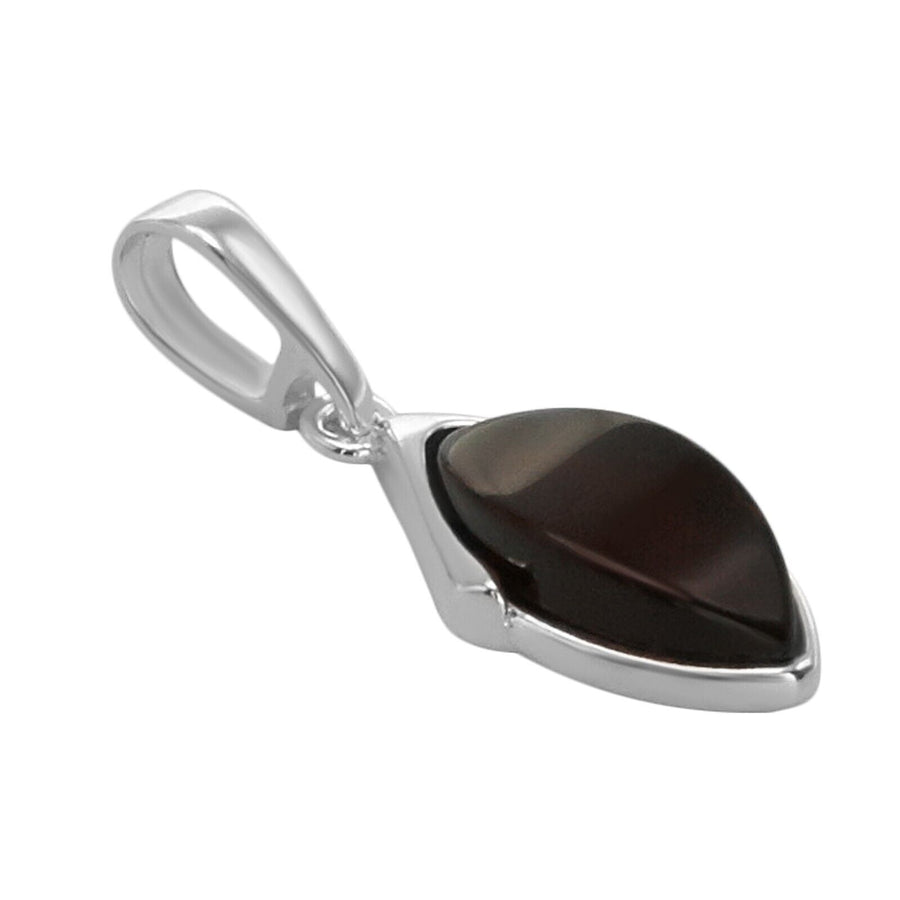 925 Solid Pure Sterling Silver Dark Red Baltic Amber Designer Marquise Pendant