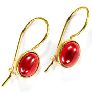 925 Solid Gold Plated Sterling Silver Red Amber Oval Nice French Wire Earrings