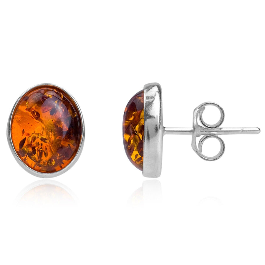 925 Solid Pure Sterling Silver Honey Baltic Amber Beautiful Oval Stud Earrings