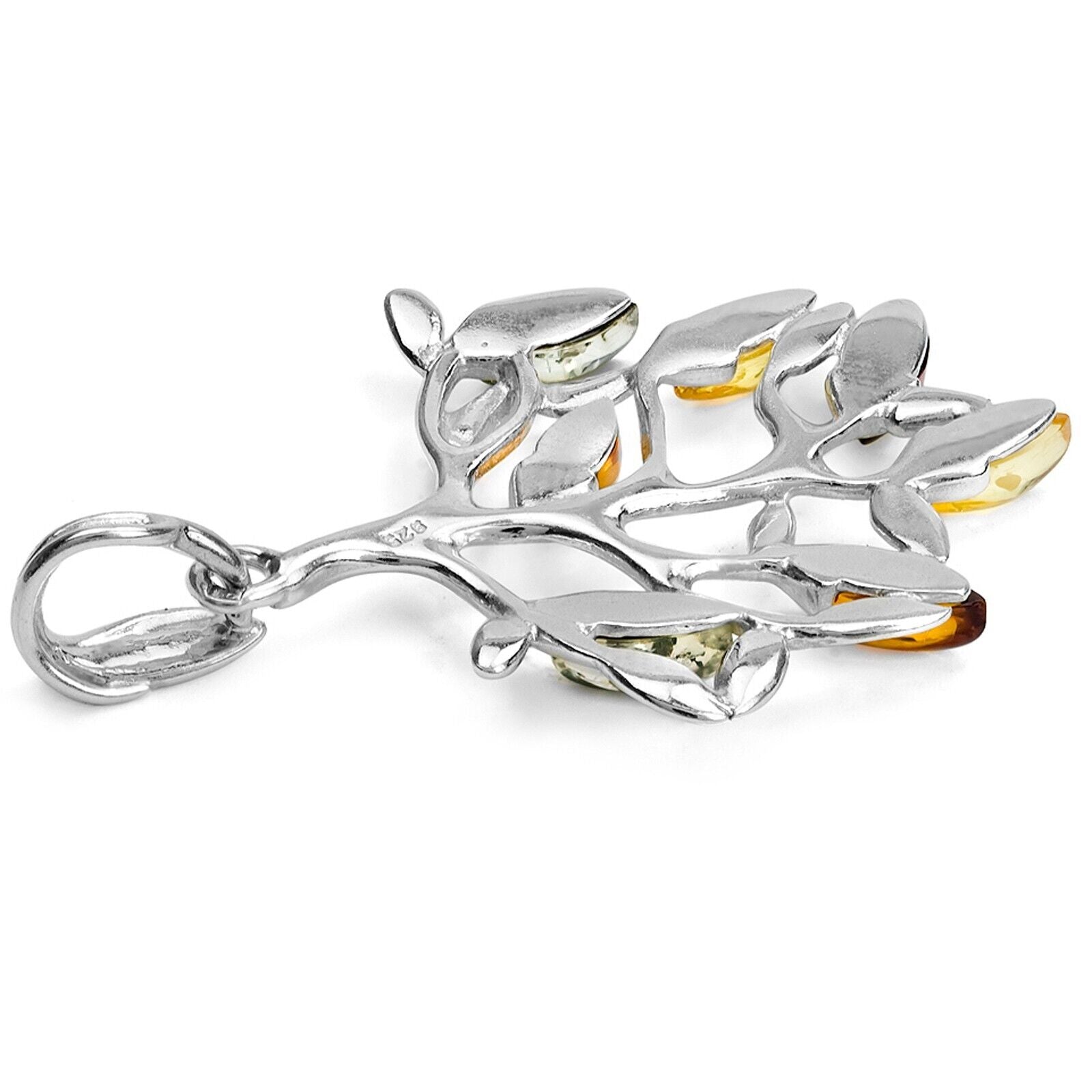 925 Solid Sterling Silver Multicolor Amber Marquise Beautiful Leaves Pendant