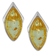 925 Solid Pure Sterling Silver Lemon Baltic Amber Marquise Stud Pretty Earrings
