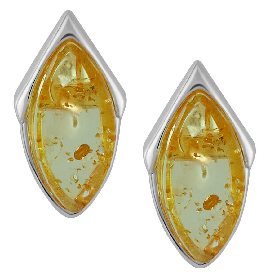 925 Solid Pure Sterling Silver Lemon Baltic Amber Marquise Stud Pretty Earrings
