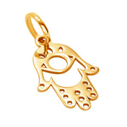 14k Pure Solid Yellow Gold Hamsa Hand Religious Amulet Delicate Charm Pendant
