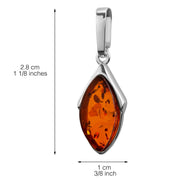 925 Solid Pure Sterling Silver Honey Baltic Amber Designer Marquise Nice Pendant