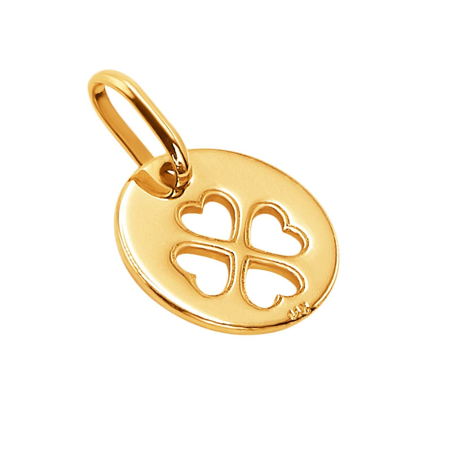 14k Pure Solid Yellow Gold Round Clover Lucky Small Delicate Nice Charm Pendant