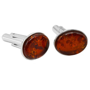 925 Solid Pure Sterling Silver Cognac Baltic Amber Oval Classic Men Cufflinks