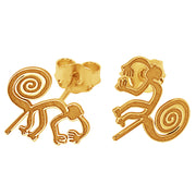14k Solid Yellow Fine Gold Nazca Line Monkey World Wonder Geoglyph Stud Earrings