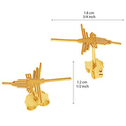 14k Solid Yellow Gold Nazca Line Colibri Hummingbird World Wonder Stud Earrings