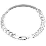 925 Pure Solid Sterling Silver 8 mm Link Curb Chain ID Plate Bracelet 9 Inches