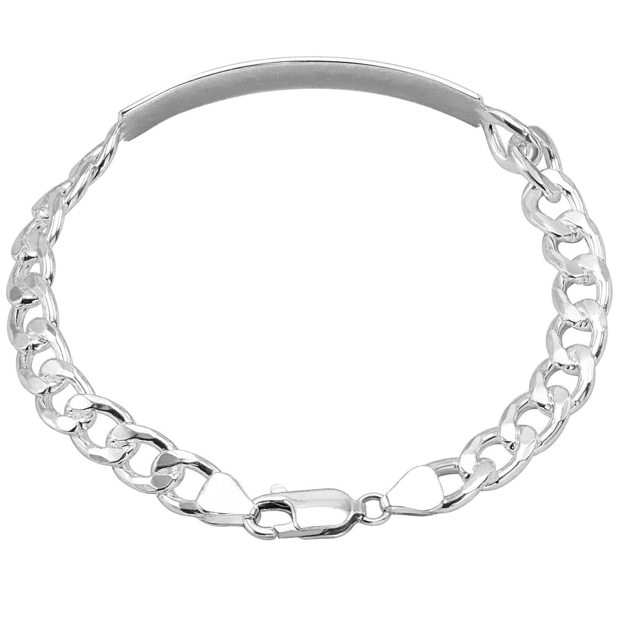 925 Pure Solid Sterling Silver 8 mm Link Curb Chain ID Plate Bracelet 9 Inches