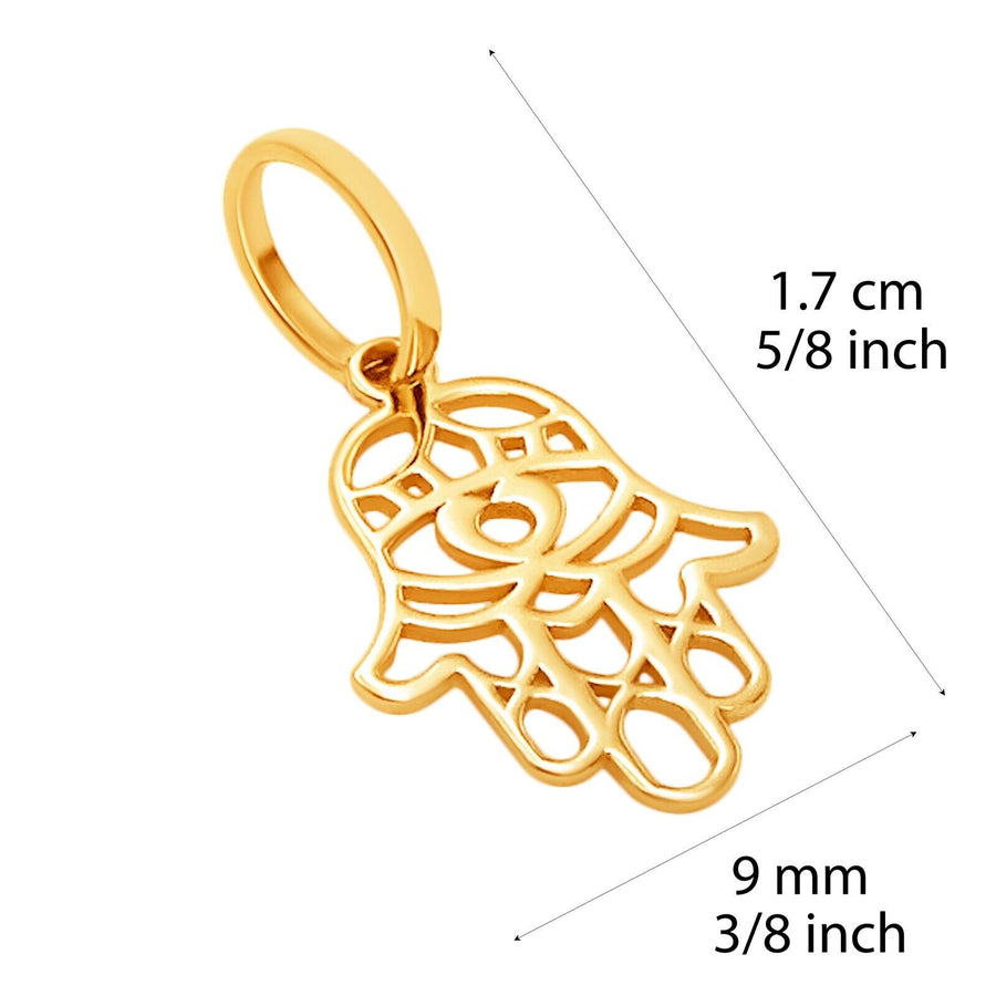 10k Pure Solid Yellow Gold Hamsa Hand Laser Cut Delicate Beautiful Charm Pendant