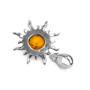 925 Solid Sterling Silver Honey Baltic Amber Sun Round Beautiful Small Pendant
