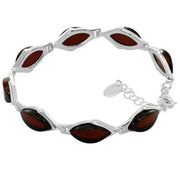 925 Sterling Silver Dark Red Baltic Amber Marquise Adjustable Bracelet 8 Inches