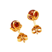 14k Pure Solid Yellow Gold Honey Baltic Amber Flower Designer Small Stud Earring