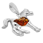 925 Solid Sterling Silver Natural Cognac Baltic Amber Beautiful Horse Pendant