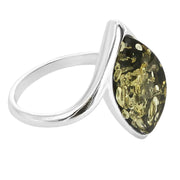 925 Solid Pure Sterling Silver Green Baltic Amber Marquise Designer Classic Ring