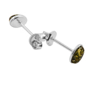 925 Solid Pure Sterling Silver Green Real Baltic Amber Oval Small Stud Earrings