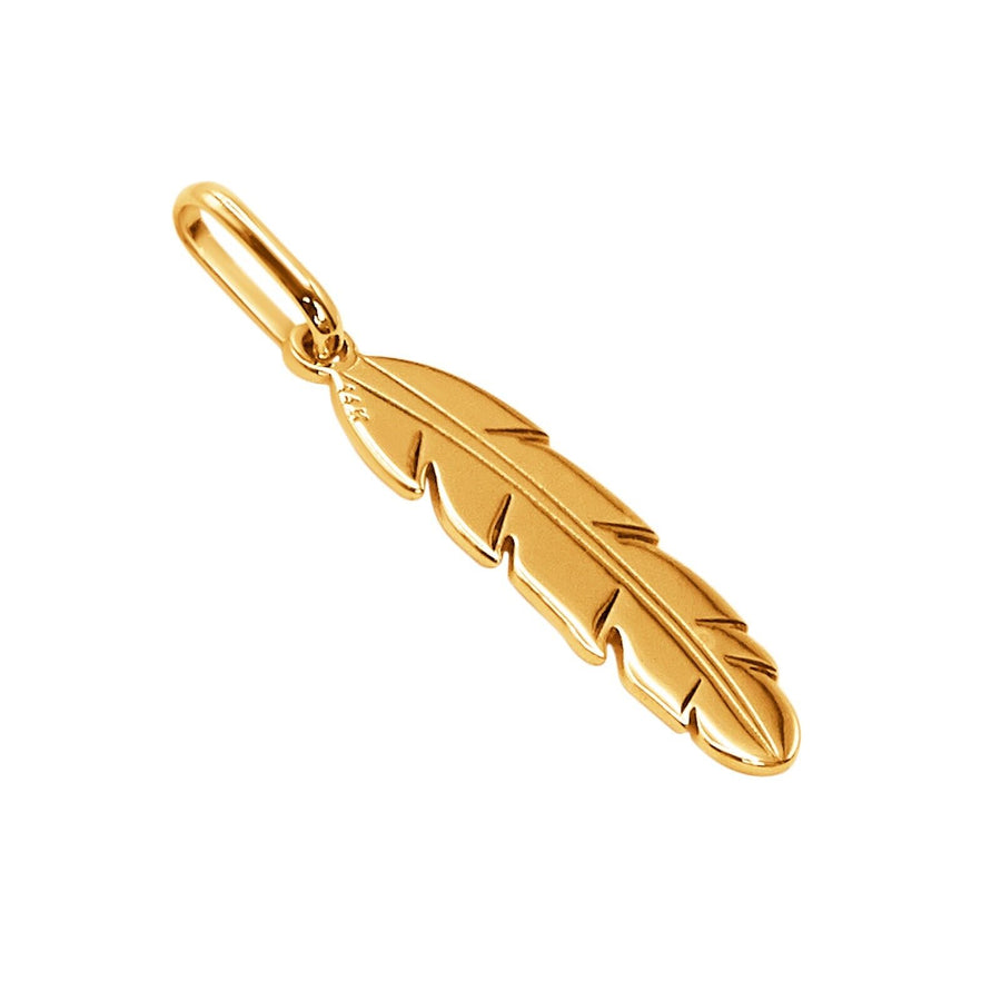 14k Pure Solid Yellow Gold Feather Beautiful Delicate Designer Charm Pendant