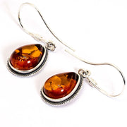 925 Solid Sterling Silver Honey Baltic Amber Filigree Beautiful Drop Earrings