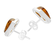 925 Solid Pure Sterling Silver Honey Baltic Amber Marquise Stud Pretty Earrings