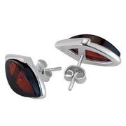 925 Solid Sterling Silver Dark Red Baltic Amber Marquise Stud Pretty Earrings