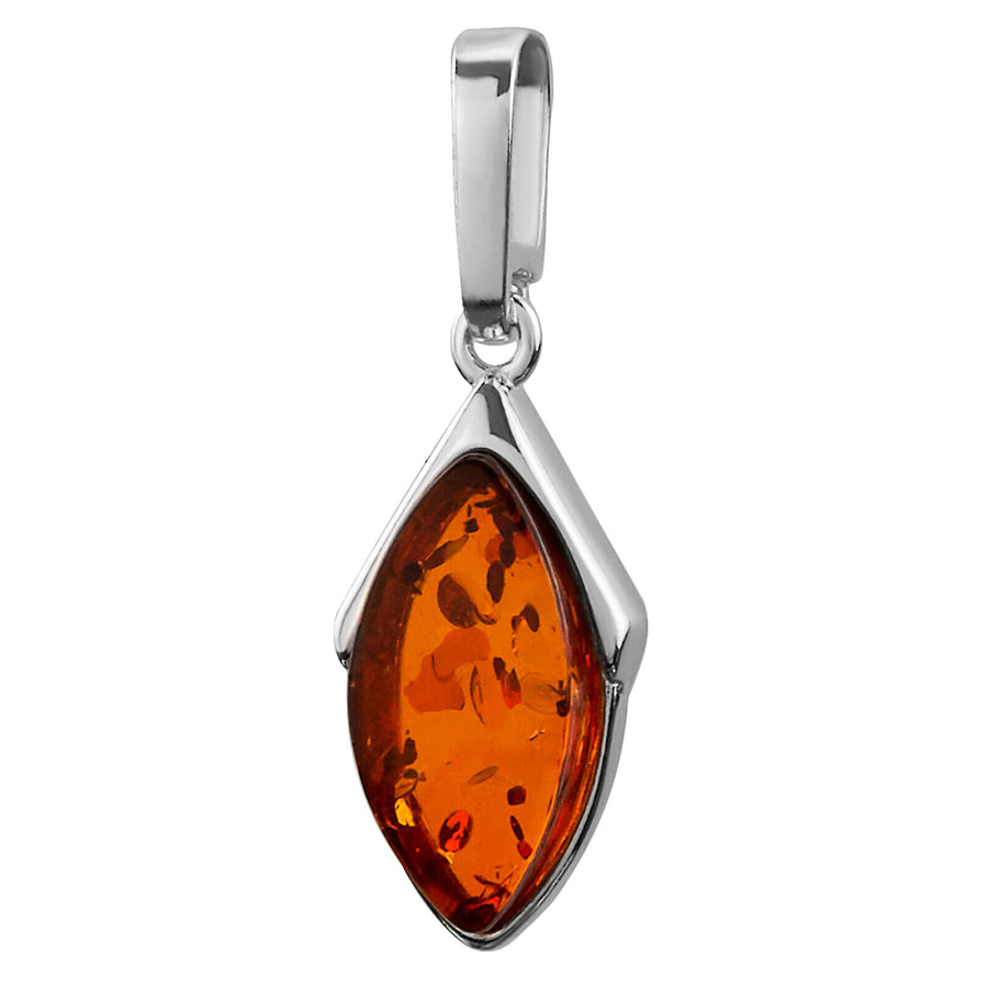 925 Solid Pure Sterling Silver Honey Baltic Amber Designer Marquise Nice Pendant
