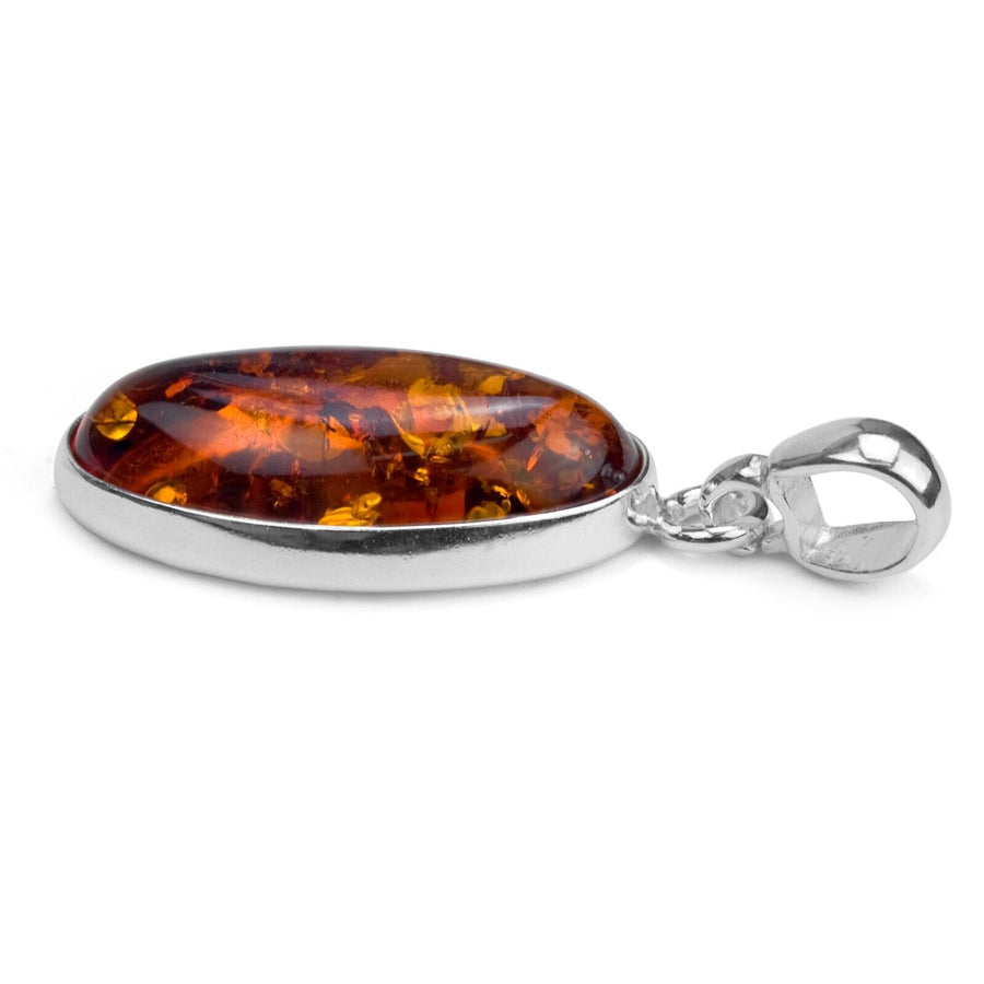925 Solid Sterling Silver Honey Baltic Amber Designer Oval Beautiful Pendant