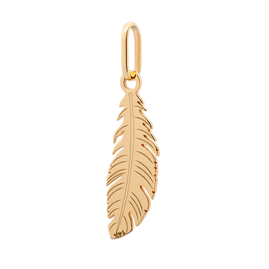 14k Solid Yellow Gold Feather Beautiful Delicate Designer Small Charm Pendant