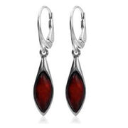 925 Solid Sterling Silver Cherry Baltic Amber Marquise Beautiful Drop Earrings