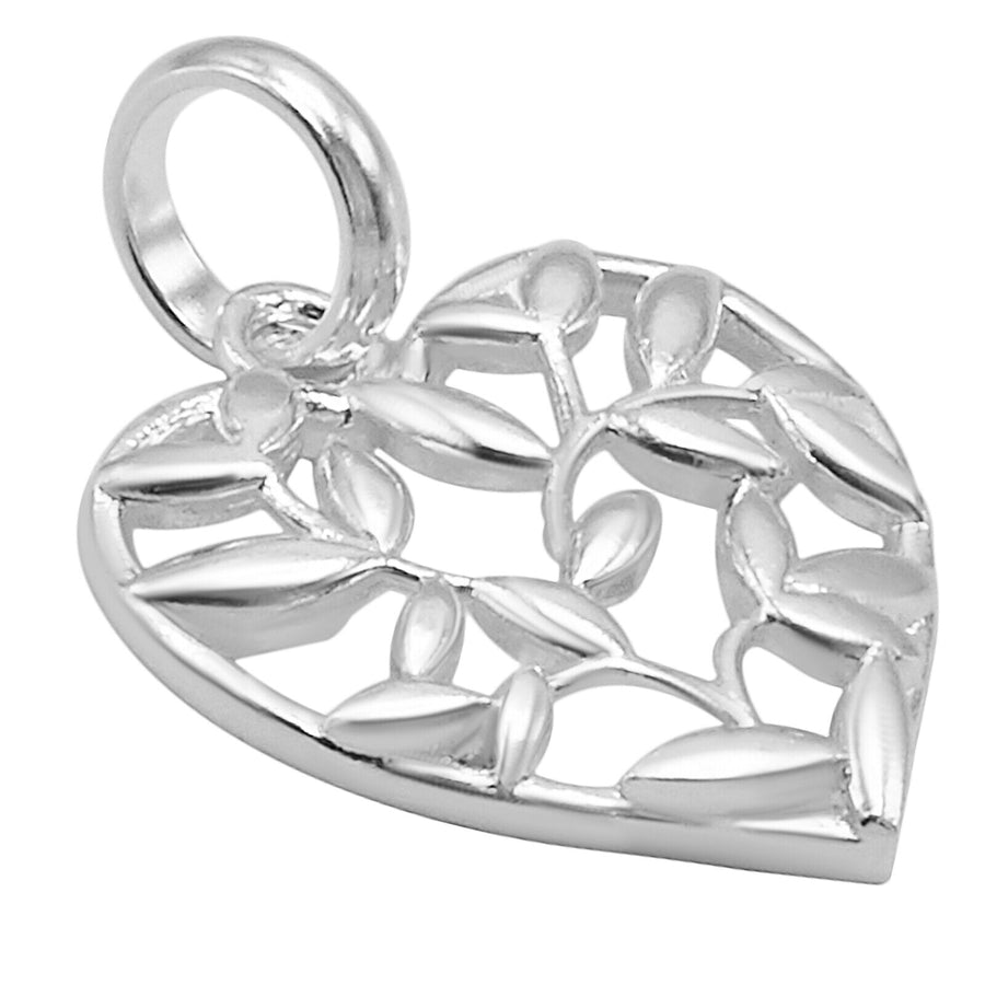 925 Solid Pure Sterling Silver Shiny Delicate Beautiful Heart Leaves Small Charm