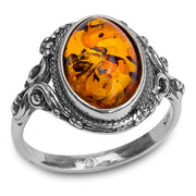 925 Solid Pure Sterling Silver Honey Baltic Amber Oval Beautiful Designer Ring