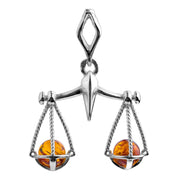 925 Solid Pure Sterling Silver Honey Baltic Amber Scales Of Justice Nice Pendant