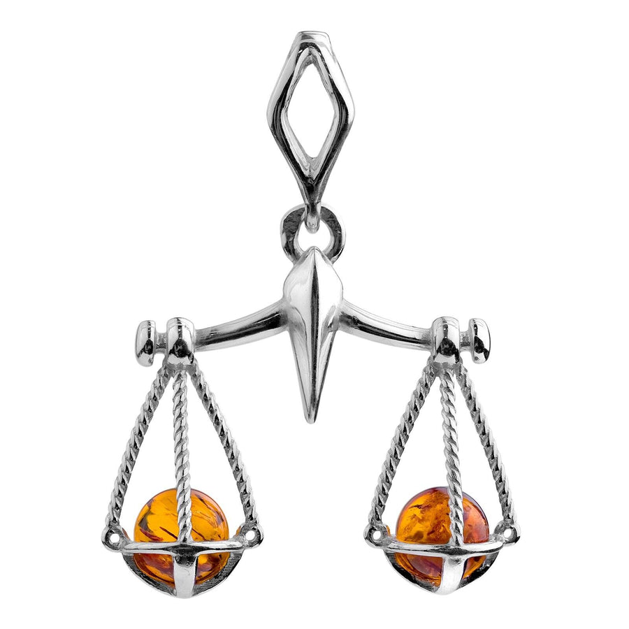 925 Solid Pure Sterling Silver Honey Baltic Amber Scales Of Justice Nice Pendant