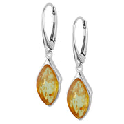 925 Solid Pure Sterling Silver Lemon Baltic Amber Marquise Leverback Earrings