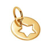 14k Pure Solid Yellow Gold Five Point Star Round Cute Delicate Charm Pendant