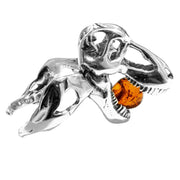 925 Solid Sterling Silver Honey Baltic Amber Jurassic Park T-Rex Adjustable Ring