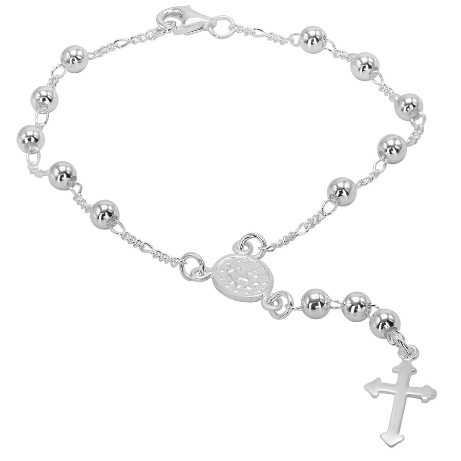 925 Solid Pure Sterling Silver Rosary Cross Virgin Mary Prayer Bracelet 7 Inches