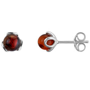 925 Solid Pure Sterling Silver Cherry Baltic Amber Designer Flower Stud Earrings
