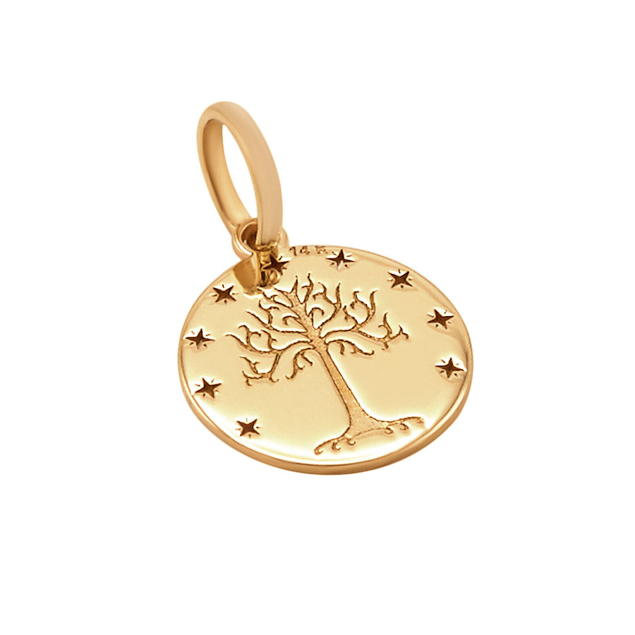 14k Pure Solid Yellow Gold Tree of Life Round Laser Cut Delicate Charm Pendant