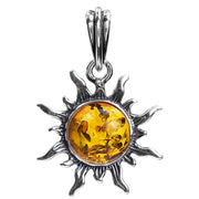 925 Solid Sterling Silver Honey Baltic Amber Sun Round Beautiful Small Pendant