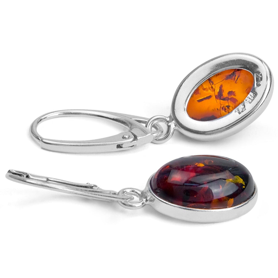 925 Solid Sterling Silver Honey Baltic Amber Oval Classic Leverback Earrings