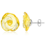 925 Solid Pure Sterling Silver Lemon Baltic Amber Designer Rose Stud Earrings