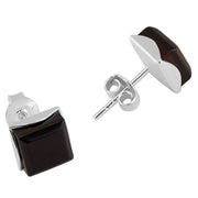 925 Solid Pure Sterling Silver Dark Red Baltic Amber Square Medium Stud Earrings