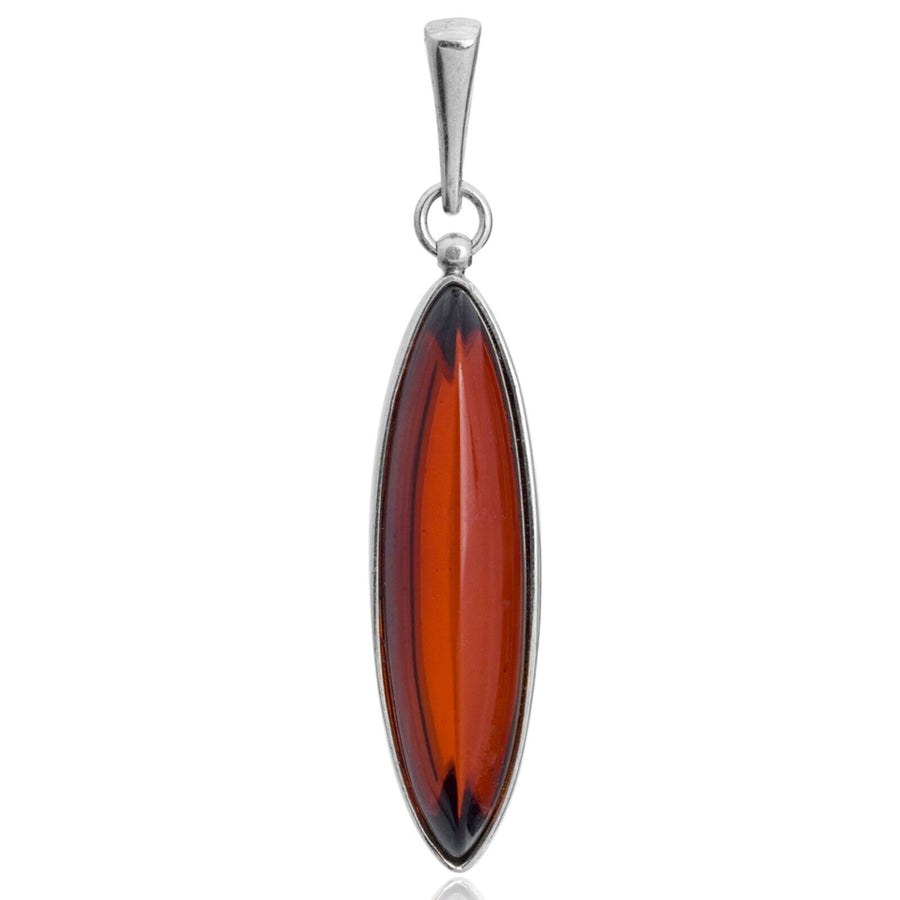 925 Solid Sterling Silver Baltic Cherry Amber Designer Marquise Shaped Pendant