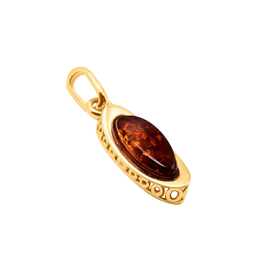 14k Pure Solid Yellow Gold Honey Baltic Amber Small Oval Nice Charm Pendant